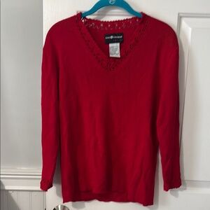 Sag Harbor Red V-Neck Sweater Knit Classic